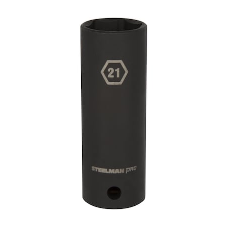 Steelman 1/2-Inch Drive x 21mm Deep Well Thin Wall 6-Point Impact Socket 79405